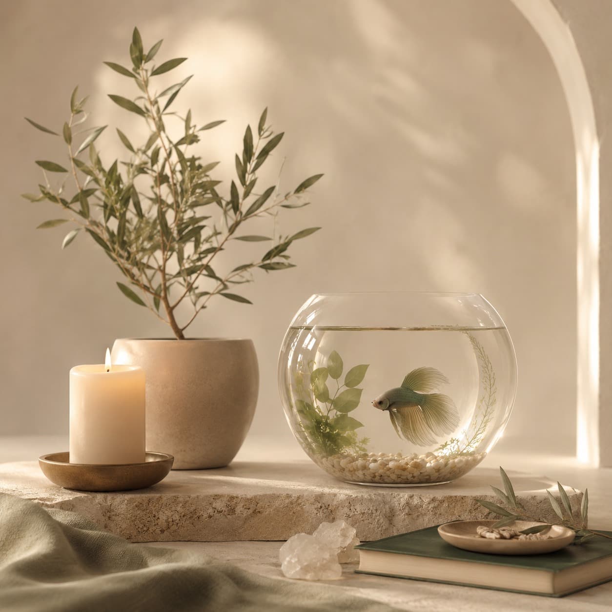 A notebook that says 'Listen within' beside a lit candle